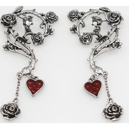 Punk Crystal Elf Dangle Earrings for Women Vintage Creative Finger Stars Halloween Rose Vine Heart Drop Earrings Jewelry New