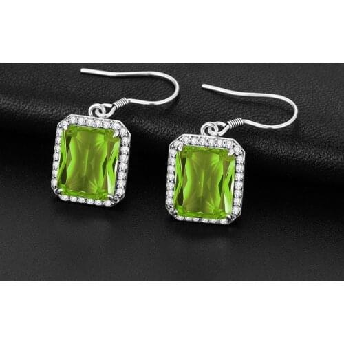 Peridot Earrings 925 Sterling Silver For Women Trendy Korean Drop Earring Square Gemstone With Diamond Bohemian Fine Jewelry New