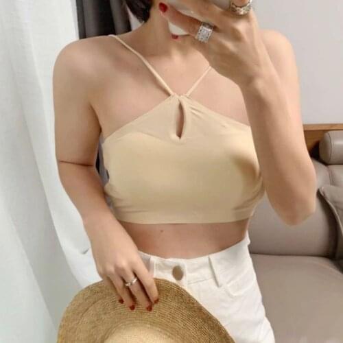 Women Ice Silk Halter Cross Bandage Bralette Sexy Hollow Keyhole Seamless Bra Wrapped Chest Tube Top Backless Underwear