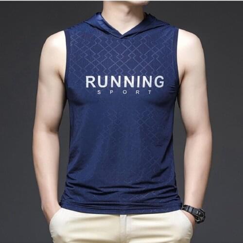 Hooded Vest Mens Summer Thin Ice Silk Quick-drying Fitness Sports Basketball Outer Wear Sleeveless T-shirt Men Gym Tank Top