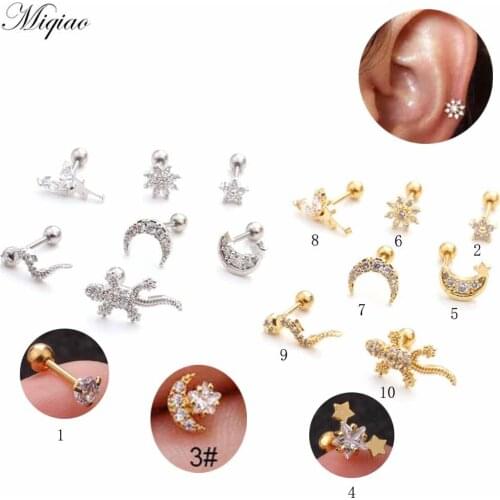 Miqiao 2pcs Fashionable Simple Moon Gecko Fine Rod Ear Bone Nails Human Body Piercing Jewelry