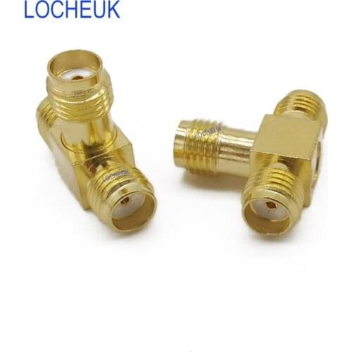 2Pcs SMA Female to Double SMA Female Triple T Type RF Coax Adapter Connector 3 way Splitter