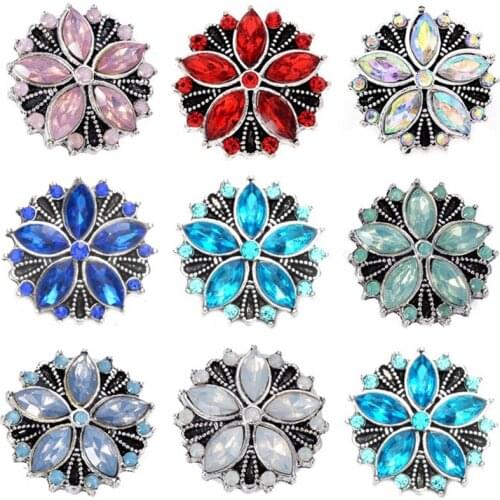 5pcs/lot New 18mm Snap Jewelry Mixed Rhinestone Flower Snap Buttons Jewelry Fit Snap Button Necklace Charms Jewelry