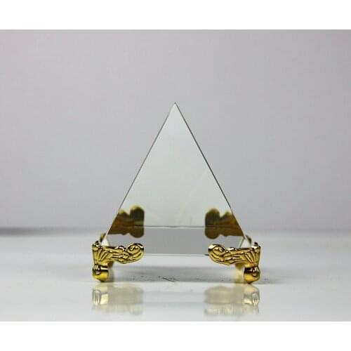 6cm K9 Crystal Egyptian Pyramid With Gold Metal Base Glass Craft Gift Home Decoration