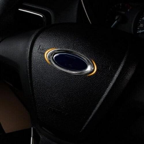 Car styling Steering Wheel ABS Chrome Trim Cover Logo Ring case for Ford Fiesta Ecosport Auto Accessories