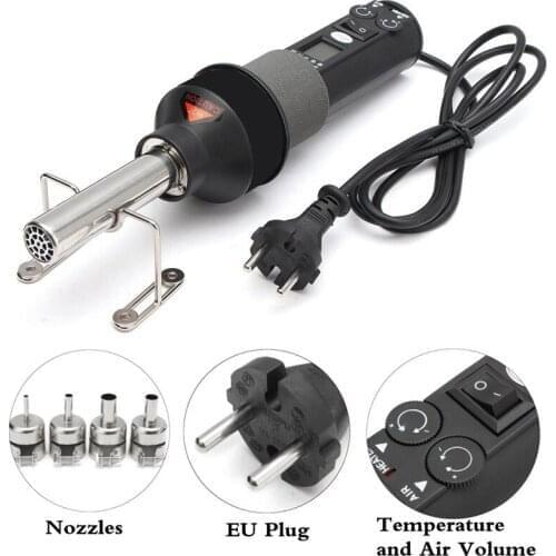Free shipping EU Plug 220V 450W Portable Adjustable Temperature Hot Air Gun LCD Soldering Station + 4 Nozzle gas soldering iron