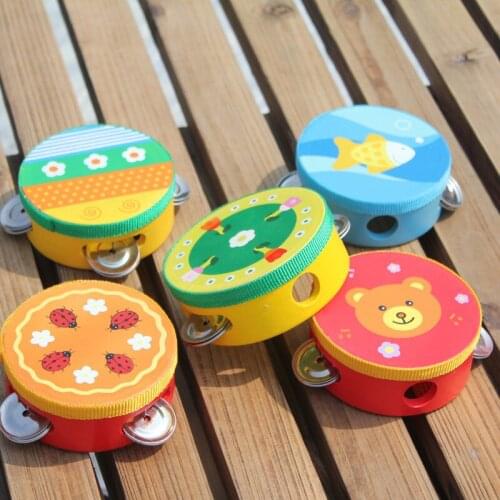 Children Musical Instrument Handbells Baby Drum Hand Bells Kids Music Sound Toy Cartoon Primt Educational Toys Baby Wooden Bells