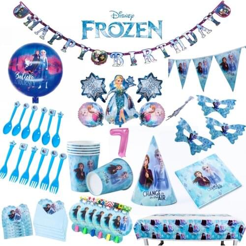 Disney Frozen Elsa Birthday Party Decorations Disposable Tableware Paper Cup/Plate/Napkin/Tablecloth Baby Shower Party Supplies