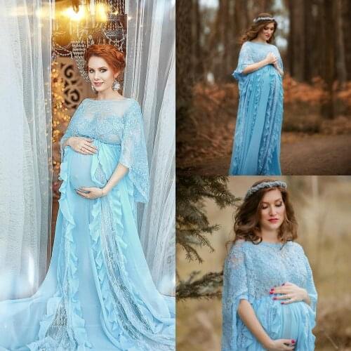 2020 Womens Blue Robe Kimono Pregnant Party Night Sleepwear Women Sexy Lace Appliques Bathrobe Nightgown Prom Bridesmaid Shawel