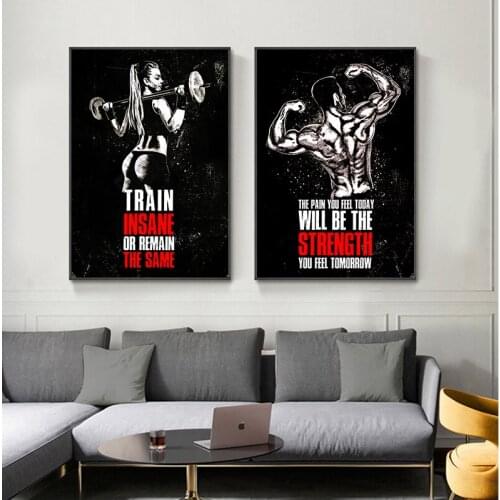 Inspirational Bodybuilding Art Wall Canvas Painting Men and Women Fitness Mural Office Home Decoration Cuadros DecorativosCuadro