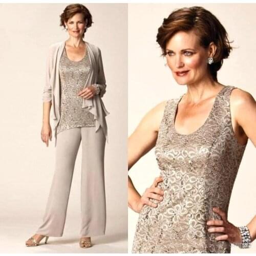 Lace Pantsuit For Women 3 Pcs Mother Of The Bride Dress with Chiffon Jacket Wedding Suit Evening Dress Custom Dress Guest Dress