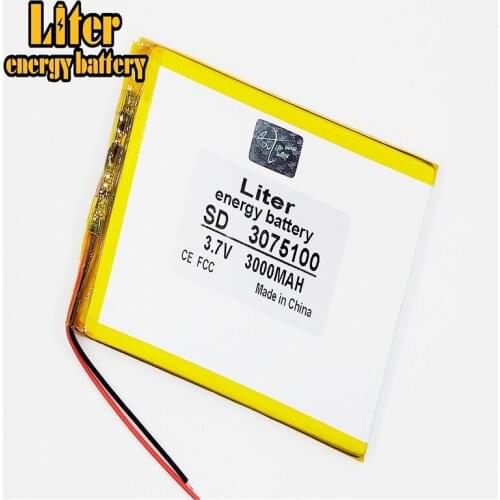Size 3075100 3.7V 3000mah Lithium Tablet polymer battery For Tablet PCs PDA Digital Products