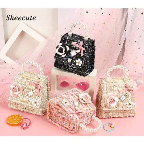 Mini Messenger Bag Kids Girls Handbags Fashion Princess Pearl Flower Girls Shoulder Bags with Chain Purses Children Small Bags