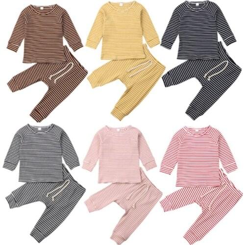 Baby Boy Girls Soft Pajamas Striped Clothes Set Sleepwear Nightwear Outfit for Newborn Infant Children Kids Tracksuit Clothing