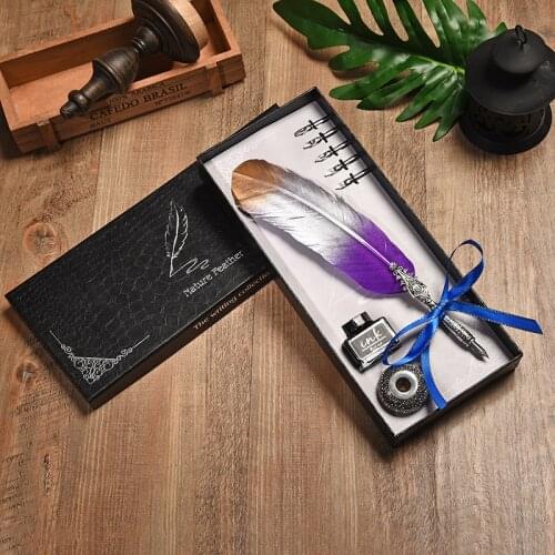 Quill Set Gift Box Writing Fountain Pen European Style Vintage Feather Pen Dip Water Fountain Pen Business gift