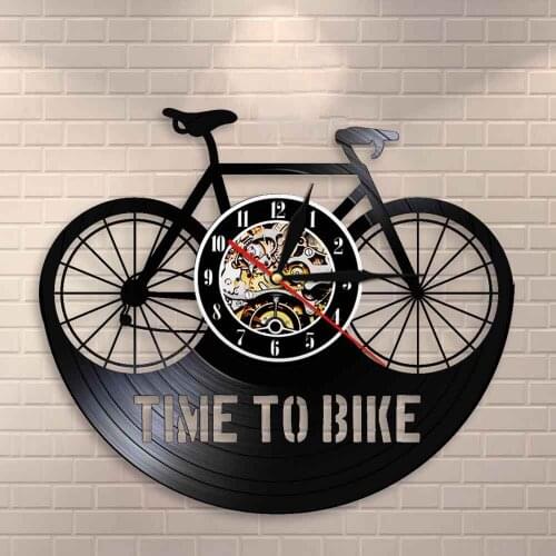 Inspiration Quote Home Decor Time To Bike Bikers Mountain Bike Wall Clock Old Time Bicycle Cyclist Retro Vinyl Record Wall Clock