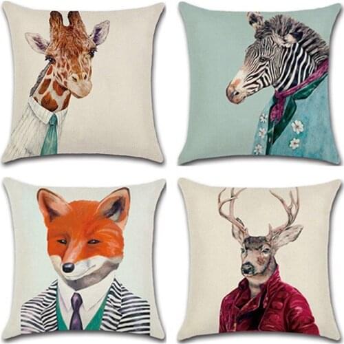 Mr Animal in Gentlemans clothes giraffe Cat Deer Dog Throw Pillow Case Home Sofa Chair Personalized Decorative Cushion Cover