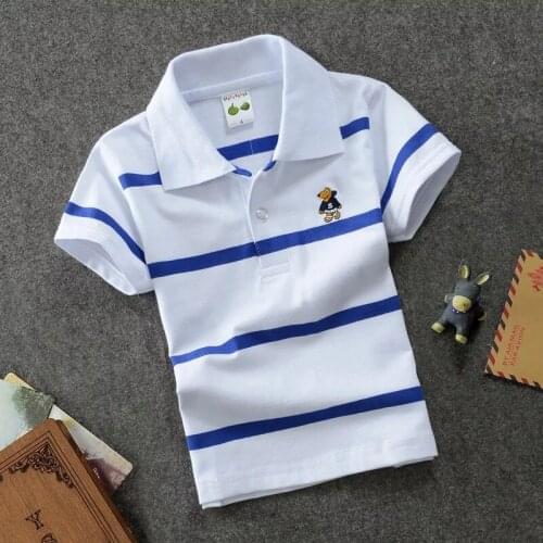 0-15 Years Old Childrens Summer New Childrens Cotton Striped Short-sleeved Shirt Lapel Big Boy