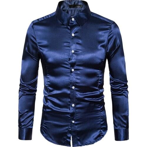 Pure Color Silk Mens Shirts Long Sleeve Formal Business Shirts For Men Outfit Shirts Muti-Color European and American Style A462