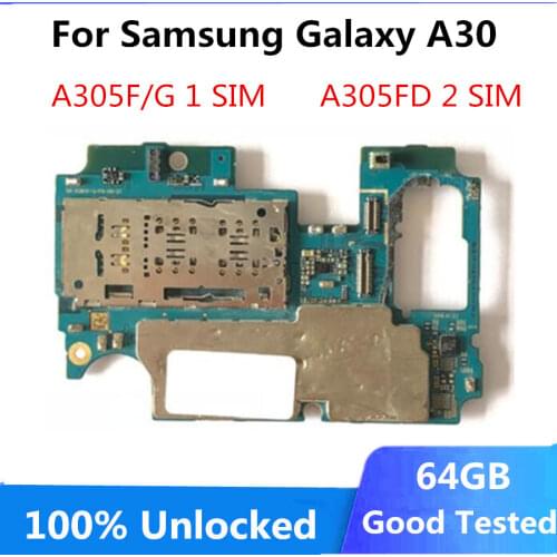 Original For Samsung Galaxy A30 A305F A305G 1 SIM A305FD 2 SIM Motherboard with Android Unlocked Logic board mainboard