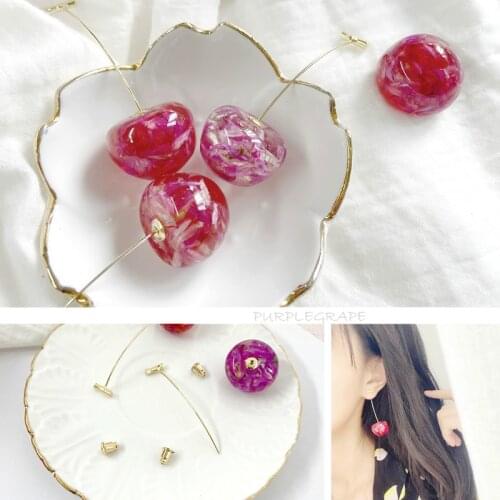 Original resin cute girl net red built-in immortal flower cherry earrings DIY homemade earring material kit accessories 4pcs