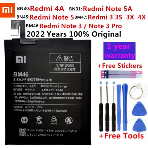 Xiaomi Original Phone Battery BM46 For Xiaomi Redmi Note 3 5 5A 7 For Redmi Note 3 Pro 6 Pro BN45 BN31 BN48 BN4A Spare Batteries