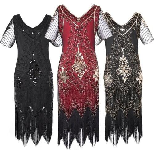 XXXL Sexy Women Dress Polyester Knee-Length V-Neck Beading Sequined Tassel Dresses Woman Party Night Vestidos Largos De Fiesta