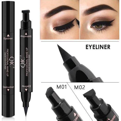 QIC Eyeliner Liquid Waterproof Double-Headed Stamps Eye Liner Pen with Marker Arrows Eye Cosmetic Makeup Tool
