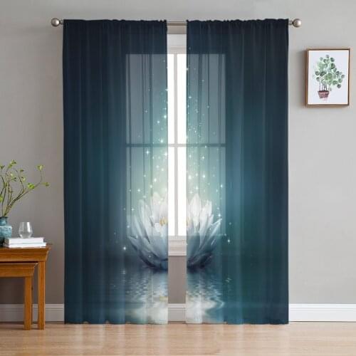 Luxury Tulle Curtains Water Surface Lotus Magic Living Room Kitchen Chiffon Curtain Youth Bedroom Sheer Floor Valance Curtain