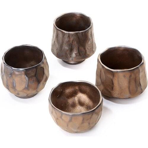 Handmade Kiln Baked Tea Cup Gilt Ceramic Master Cup Vintage Coarse Pottery Kung Fu Tea Set Tea Single Cup