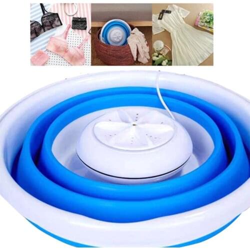 Foldable Mini Washing Machine Rotating Ultrasonic Turbines Washer USB Charging Laundry Clothes Cleaner for Travel