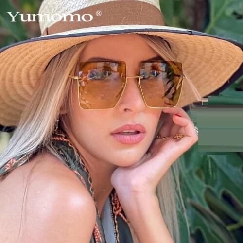 2021 Metal Semi-rimless Square Sunglasses Women Retro Oversized Sun Glasses Men Fashion Half Frame Metal Frame Eyewear UV400