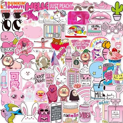 100x Vsco INS Style Sticker Anime For Laptop Case Car Skateboard Motorcycle Girl For Kids Children Toys Cool Animal Sticker Pink