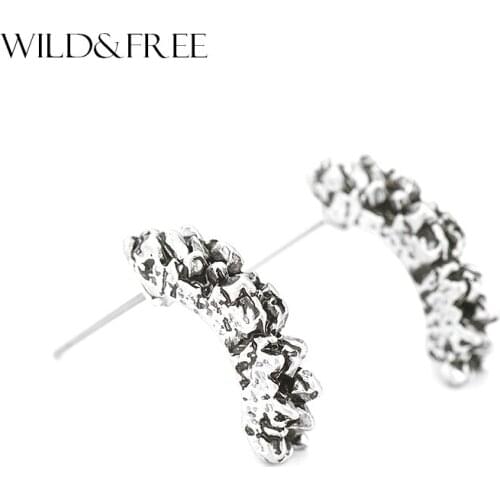 WILD & FREE Women 3 Colors New Zinc Alloy Stud Earrings Vintage Antique Gold Metal Fashion Stud Earrings Jewelry