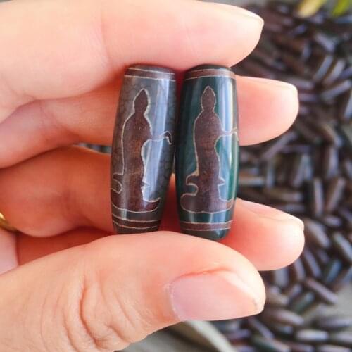 1pc 30mm Guanyin Retro Grey Green Stone Natural Tibetan Dzi Agates Beads Reiki Healing Agat Beads Men Buddha Jewelry for Women