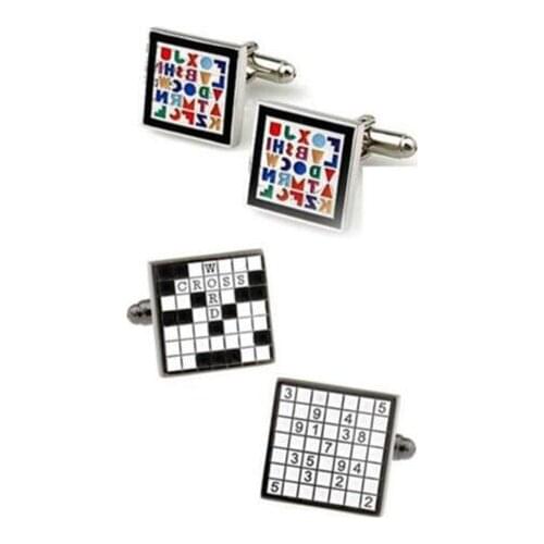 10pairs/lot Words Game Puzzle Cufflinks Sudoku Puzzle Cufflink Letter Crossword Puzzle Cuff Link Mens Jewelry Gift Wholesale