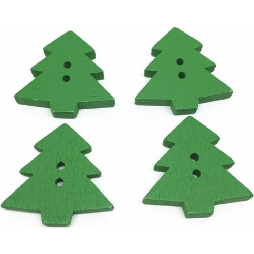 100pcs 22x23mm Green Wood Christmas Tree Buttons Embellishments Scrapbooking Cardmaking Crafts Xmas 2 Holes Button