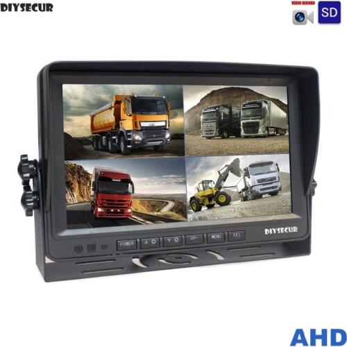 DIYSECUR AHD 4PIN 9" IPS 4 Split Quad LCD Screen Car Rear View Monitor Support 4 x 1080P AHD Camera with SD Card Video Recording
