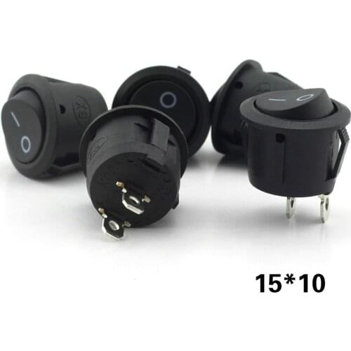 5/10Pcs Small Round Black 2-Pin 2-Files 3A/250V 6A/125V Rocker Switch Seesaw Power Switch Round Switch 16*10mm Switch