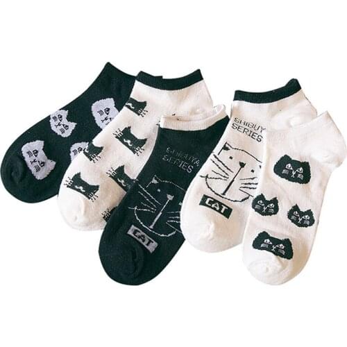 5 Pairs/lot Cute Animal Cotton Socks Female Kawaii Cat Autumn Short Socks Slippers Amozae New Women Casual Soft Funny Boat Socks