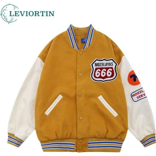 Hip Hop Street Baseball Jacket Men Retro Stickers Embroidered Stitched Pu Leather Patchwork Loose Casual Jacket Coat Male Women