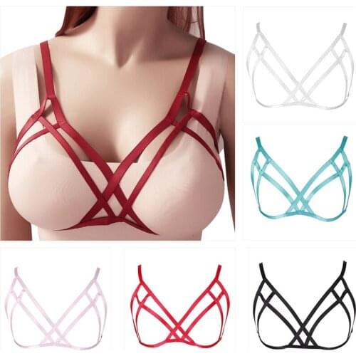 Rave Wear Wine Red Strappy Harness Bralette Hollow Out Waist Belt Chest Tops Caged Adjust Plus Size Punk Gothic Sexy Lingerie