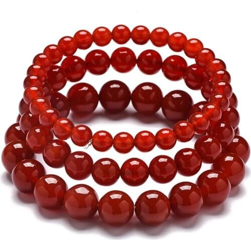 Fashion 6/8/10mm Round Ball Beaded Bracelets AAA Grade Natural Red Agates Stone Circle Elastic Wristband Bracelets Women Jewelry
