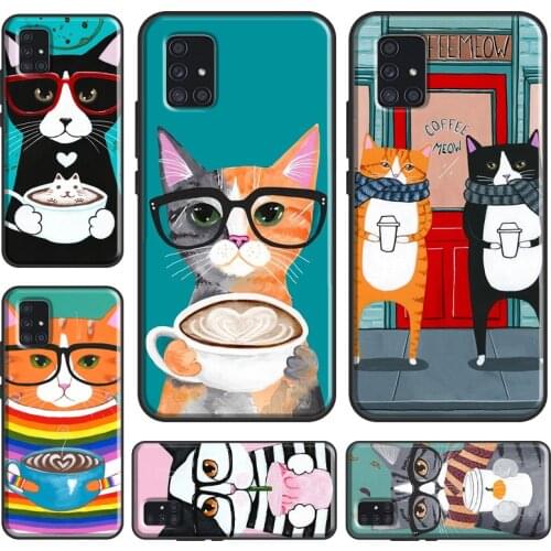 Cute Coffee Milk Cat Case For Samsung A51 A71 A41 A31 A20e A21S A02S A20S A40 A50 A70 A12 A32 A42 A72 A52 Cover