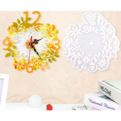 DIY Crystal Silicone Mold Flower Digital Clocks Mold Wall Hanging Home Decoration Mirror Silicone Mold For Resin