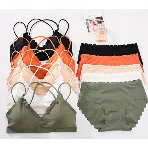 Women Bra Panties Set Seamless Top Wire Free Bra Push Up Bralette Thin Brief Underwear Set Japanese Female Sexy Lingerie Set