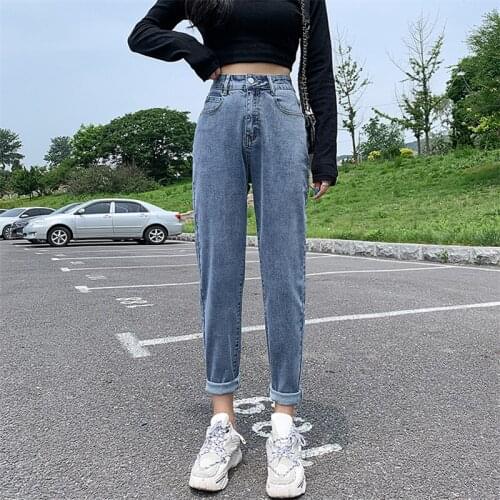 Zoki Jeans Woman High Waist Spring Fashion Denim Pants Korean Slim Cotton Harem Pants Stretch Jeans Women New 2021