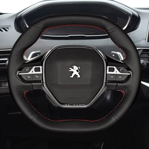 DIY custom black leather car interior steering wheel cover For Peugeot 508L 4008 5008 408 308 Peugeot e2008 car wheel cover