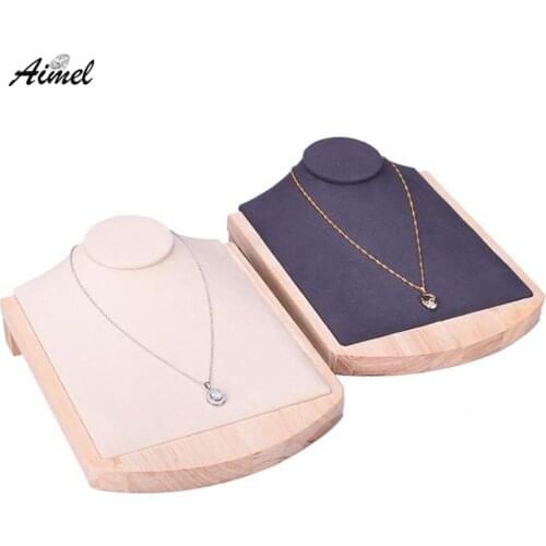 Quality Wood Necklace Jewelry Display Bust Velvet Pendant Storage Showcase Beads Chain Organizer Counter Window Display Prop