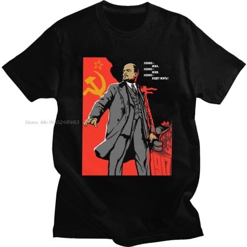 Classic Vladimir Lenin Soviet USSR CCCP T-shirt Men Short Sleeve Propaganda Tshirt Russia Communism Marxism Socialism Tee Shirt